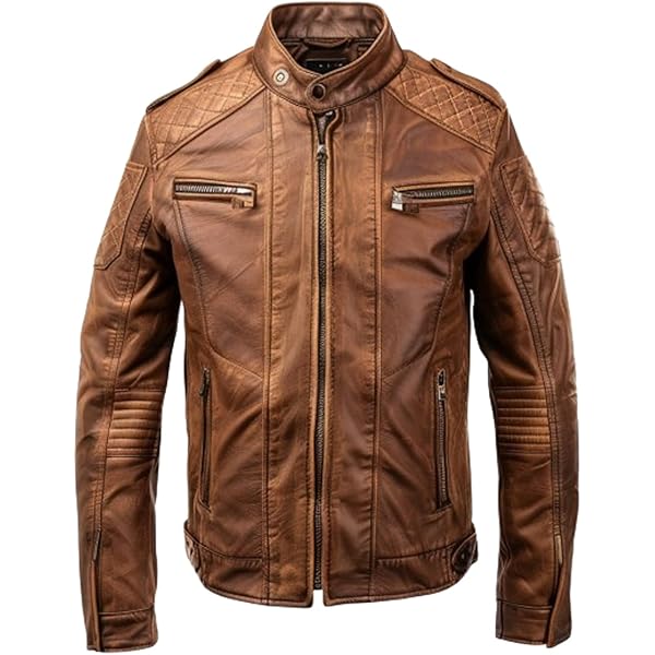 ジャケット・アウター 00s archive biker jacket Pig leather Mens Vintage Brown Distressed Pigskin Leather Casual Jacket
